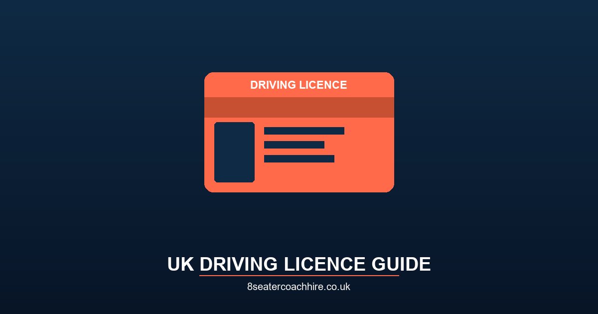 UK driving licence next to an 8-seater minibus